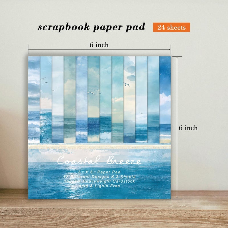 EAMOTOL Blue Sea Scrapbooking Paper Pad - 24 Sheets 6-inch Aesthetic Patterned Decorative Collage Decoupage for Wrapping Folded Cardstock Supplies Gift Cardstock DIY Crafts Scrapbook Photo Album - Image 3